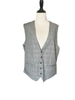 GUESS Gray Plaid Button Front Vest XL Cotton Career Layering Piece
